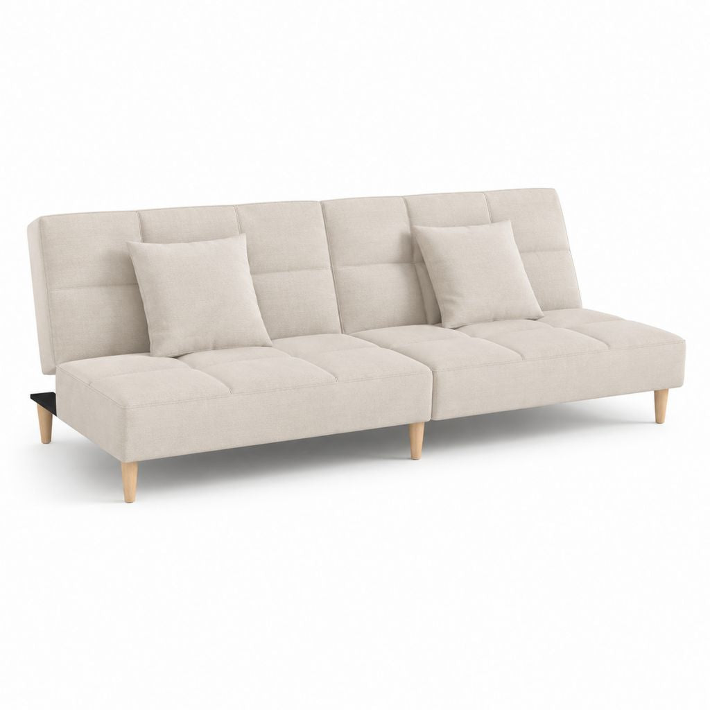 Divano letto 3 posti beige in poliestere con schienale reclinabile 195 x 81 x 86 cm