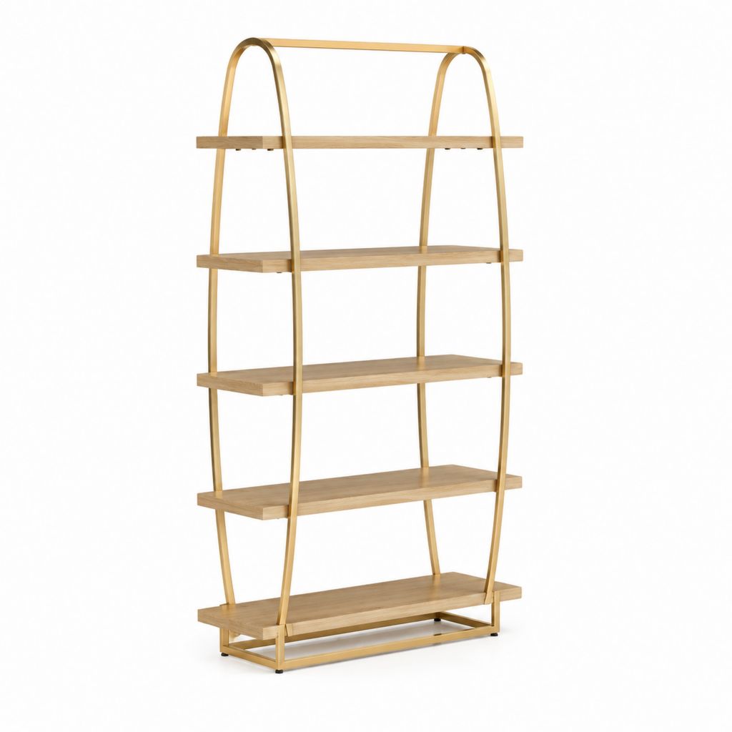 Scaffale da terra a 5 ripiani in bambù e acciaio dorato 80 x 35 x 180 cm