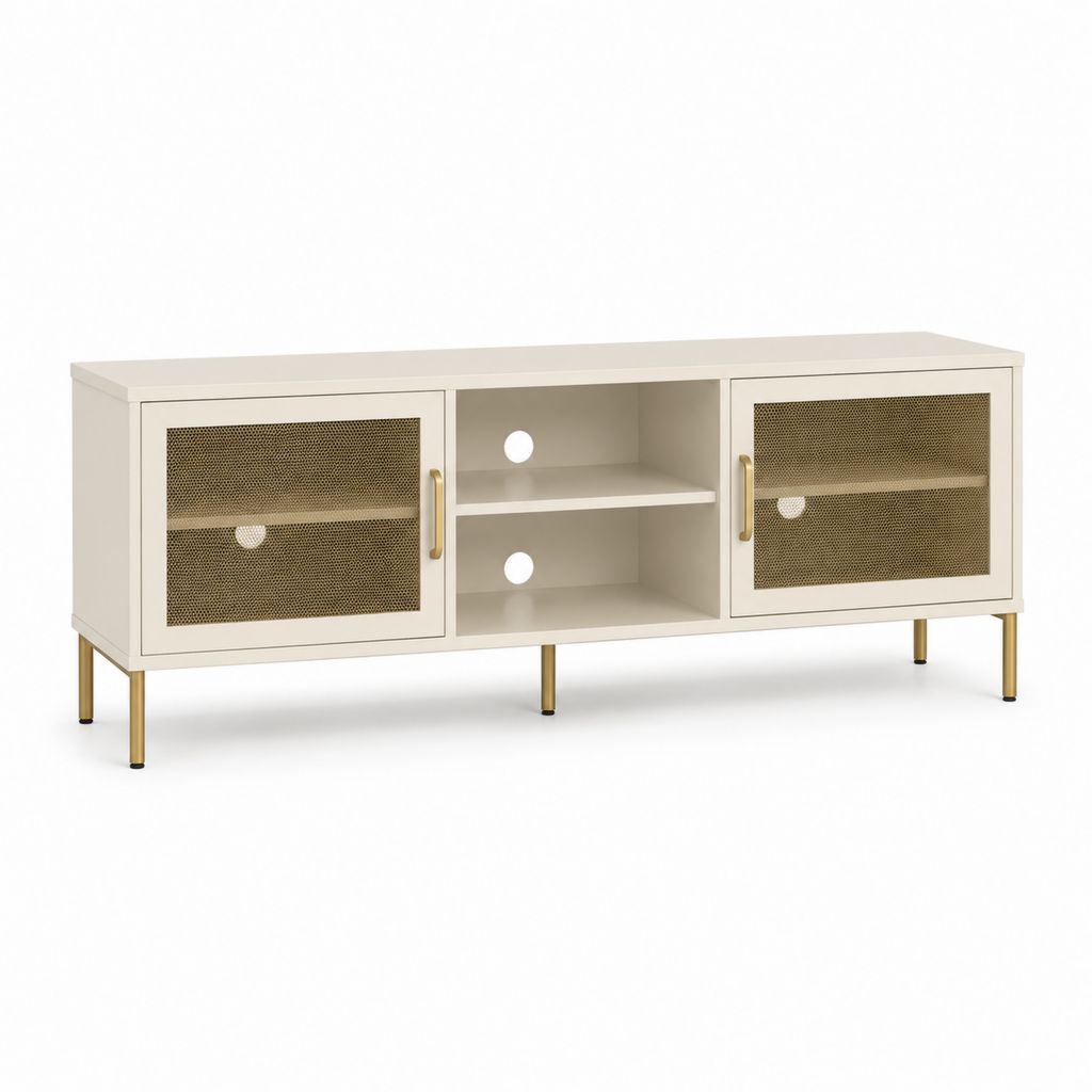 Mobile porta TV bianco in MDF con rete in acciaio 150 x 40 x 60 cm