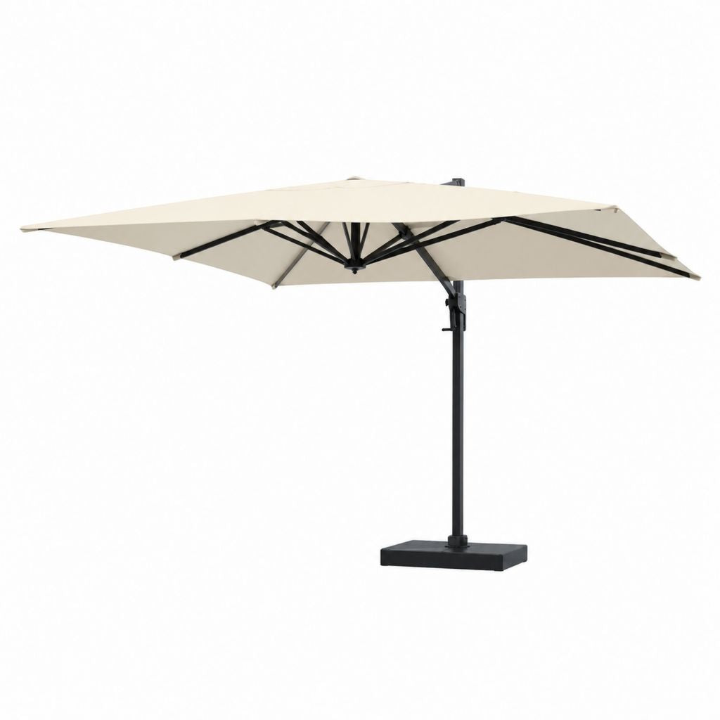 Ombrellone da giardino a braccio laterale beige in poliestere rettangolare 300 x 400 cm con base