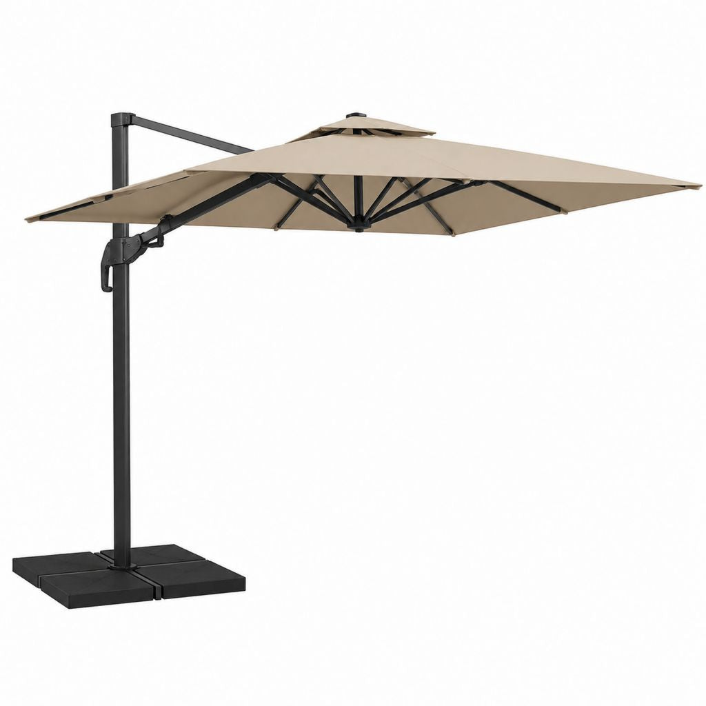 Ombrellone da giardino a braccio laterale rettangolare beige in poliestere e acciaio 300 x 400 x 250 cm