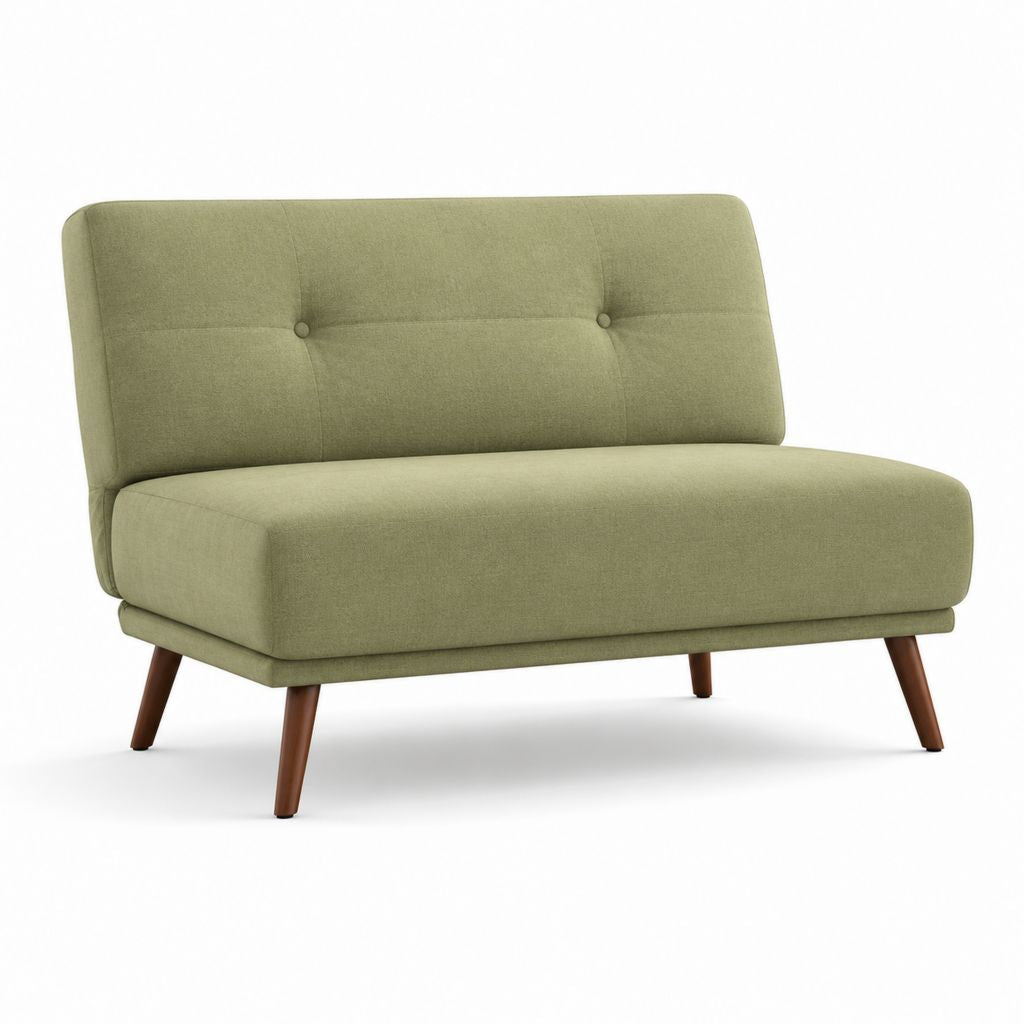 Divano 2 posti verde in poliestere con gambe in hevea massello 120 x 78 x 84 cm