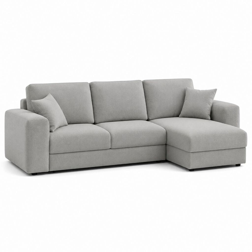 Divano angolare 3 posti con chaise longue grigio in poliestere 260 x 160 x 85 cm