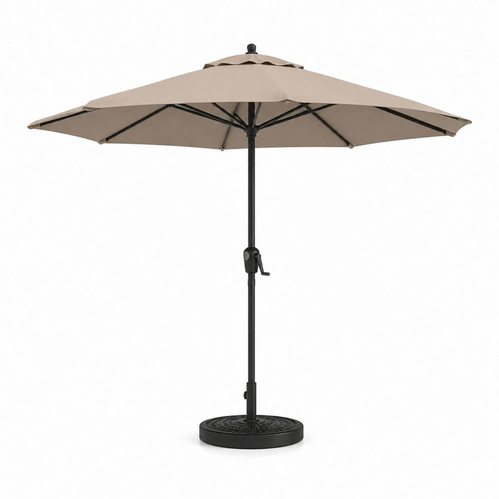 Ombrellone da giardino rotondo beige in poliestere con palo in acciaio Ø 300 cm e base inclusa