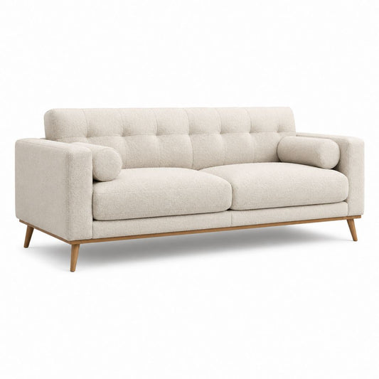 Divano 2 posti beige in poliestere rettangolare con cuscini cilindrici 190 x 88 x 84 cm