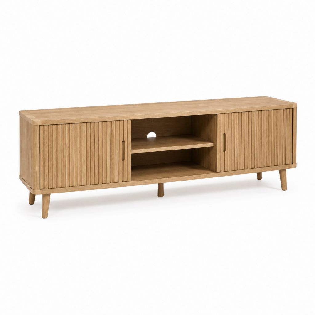 Mobile porta TV rovere in MDF impiallacciato rettangolare con 2 ante scorrevoli 160 x 40 x 60 cm