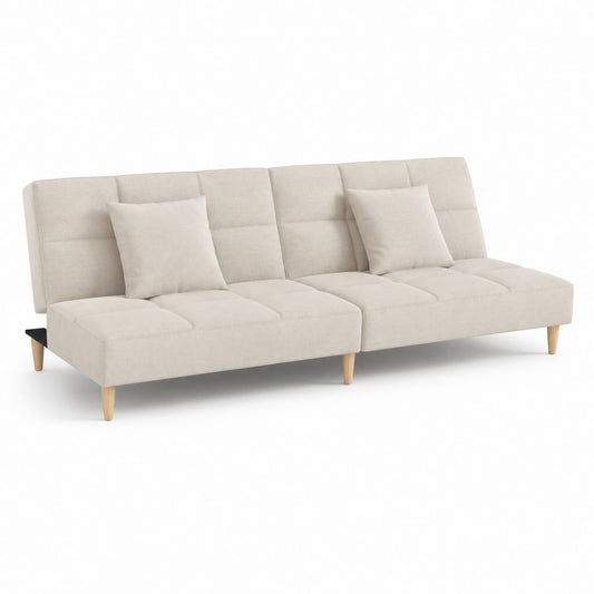 Divano letto 3 posti beige in poliestere con schienale reclinabile 195 x 81 x 86 cm