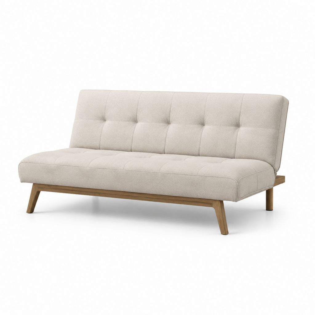 Divano letto 3 posti beige in poliestere con gambe in legno massello 180 x 84 x 82 cm