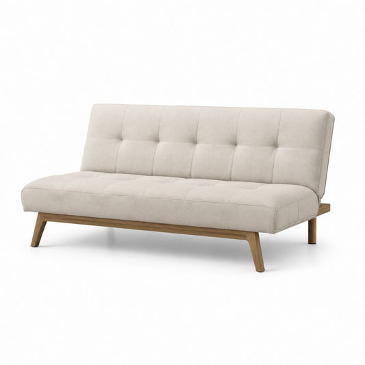 Divano letto 3 posti beige in poliestere con gambe in legno massello 180 x 84 x 82 cm