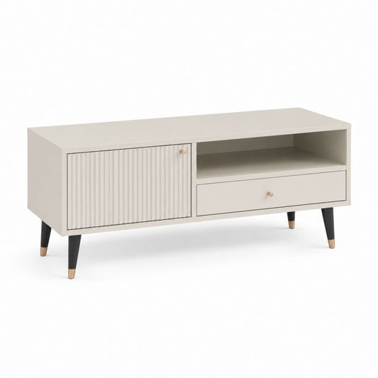 Mobile TV beige in pannello truciolare 120 x 40 x 60 cm con anta scorrevole cassetto e vano aperto