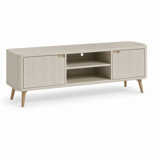 Mobile TV con ante scorrevoli beige in MDF e legno massello rettangolare 160 × 40 × 60 cm