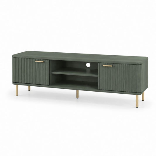 Mobile porta TV verde scuro in MDF rettangolare con 2 ante e ripiani 180 x 40 x 55 cm