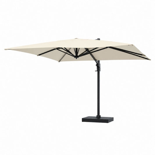 Ombrellone da giardino a braccio laterale beige in poliestere rettangolare 300 x 400 cm con base