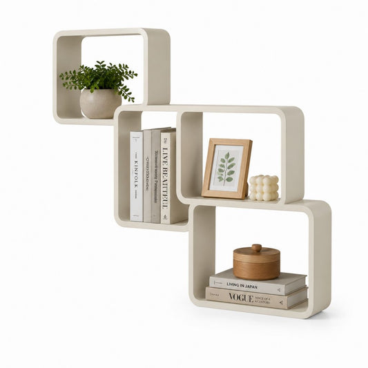 Set di 3 mensole da parete color crema in polipropilene a forma rettangolare 40 x 20 x 30 cm 50 x 20 x 30 cm 60 x 20 x 30 cm