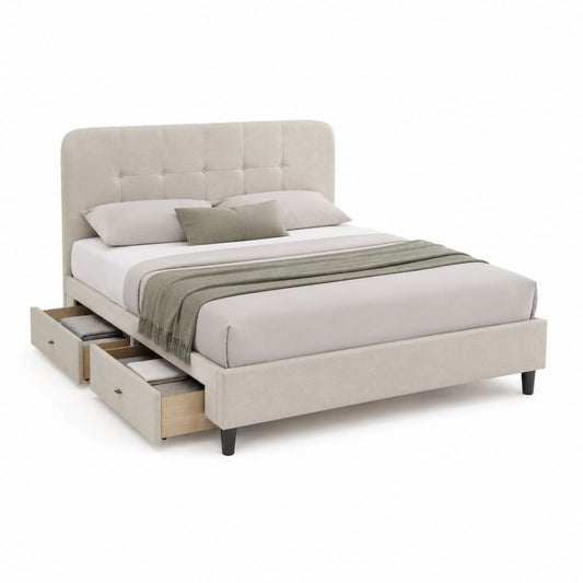 Letto matrimoniale con 2 cassetti beige in poliestere 175 x 215 x 112 cm per materasso 160 x 200 cm