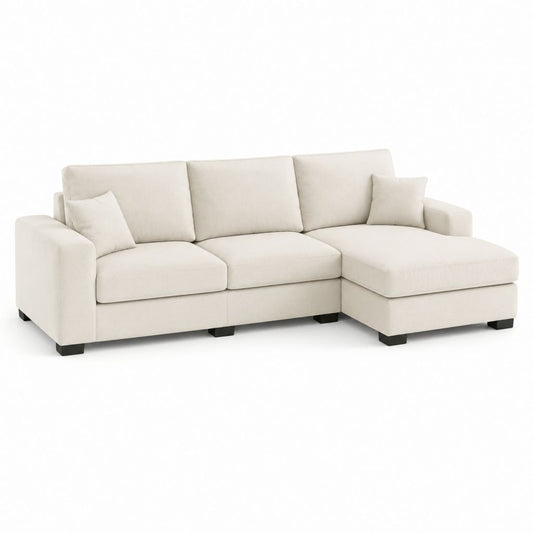 Divano angolare con chaise longue destra bianco crema in poliestere 260 x 160 x 85 cm