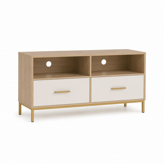 Mobile porta TV in rovere chiaro e bianco con 2 cassetti 2 vani 120 x 40 x 70 cm
