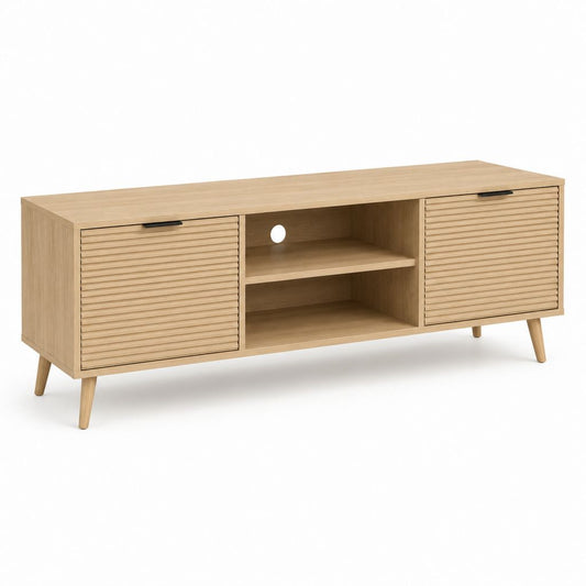 Mobile TV rovere chiaro in pannello truciolare 160 x 40 x 55 cm con 2 ante e ripiani