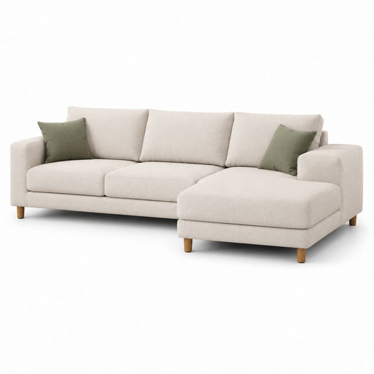 Divano angolare con chaise longue destra beige in poliestere 260 x 160 x 85 cm