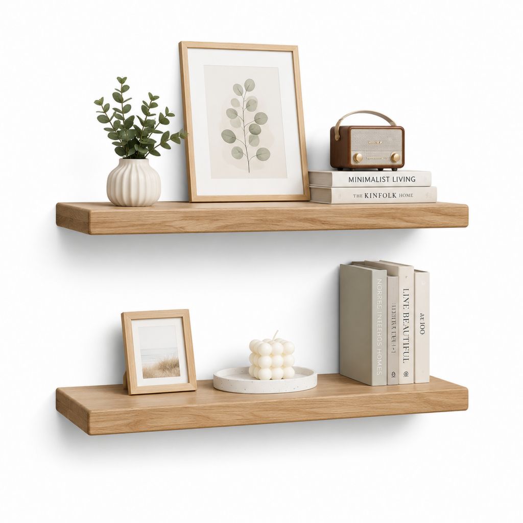 Set di 2 Mensole da Parete in Rovere Naturale 80 x 20 x 4 cm