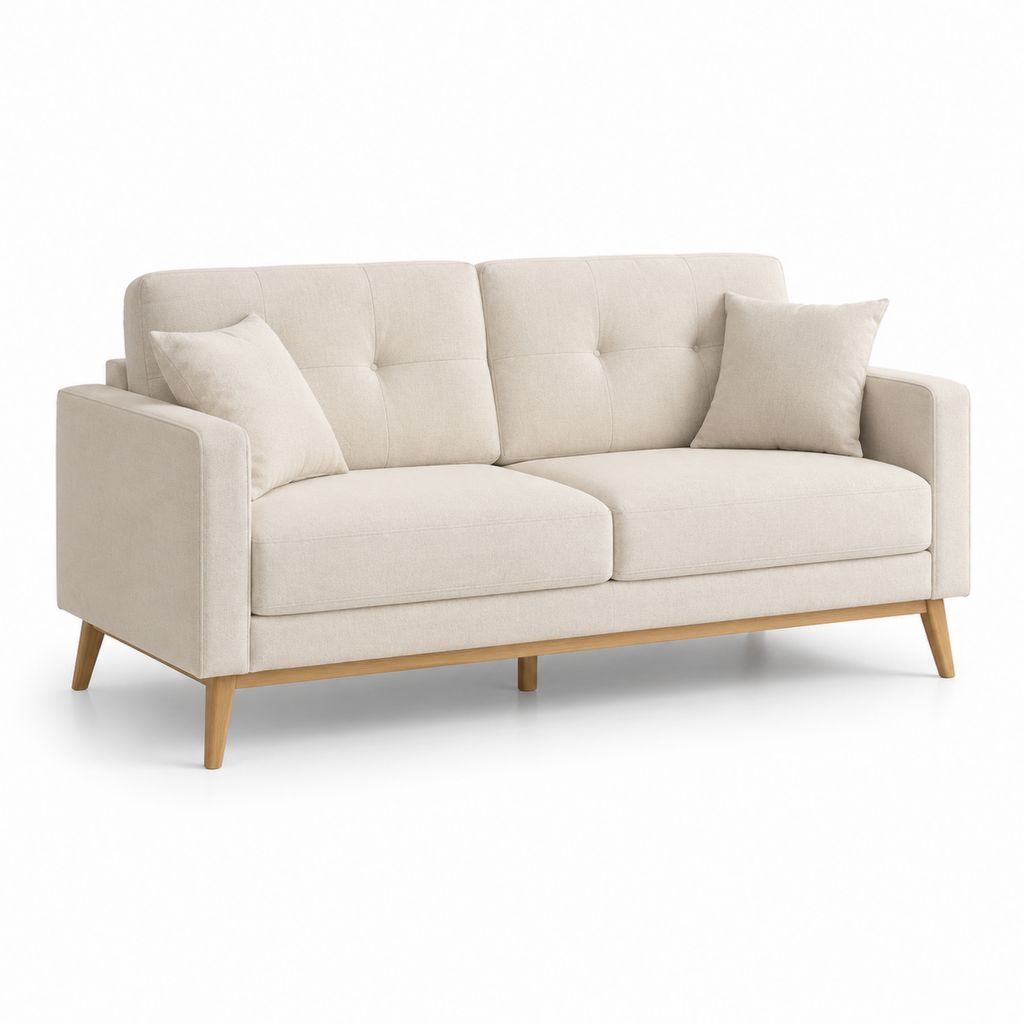 Divano 2 posti beige in poliestere con gambe in legno massello 180 x 85 x 85 cm