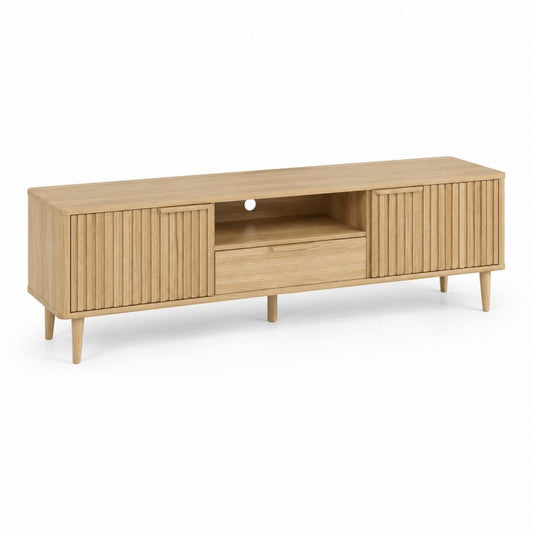 Mobile TV in rovere chiaro con ante scanalate 160 x 40 x 55 cm