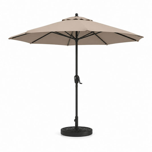 Ombrellone da giardino rotondo beige in poliestere con palo in acciaio Ø 300 cm e base inclusa