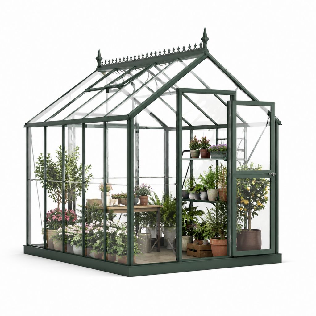 Serra da giardino in alluminio verde scuro con vetro temperato trasparente 250 x 190 x 250 cm